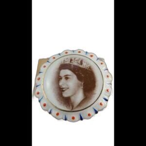 Vintage Coalport Fine China Brooch Queen Elizabeth II Coronation 2 inch diameter